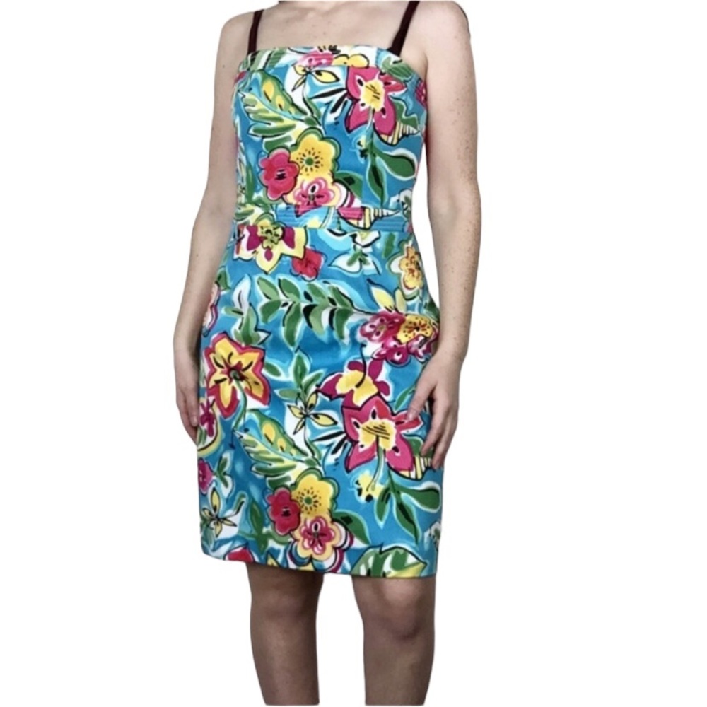 David Meister blue floral tropical print strapless dress size 4 cruise resort - Picture 5 of 5
